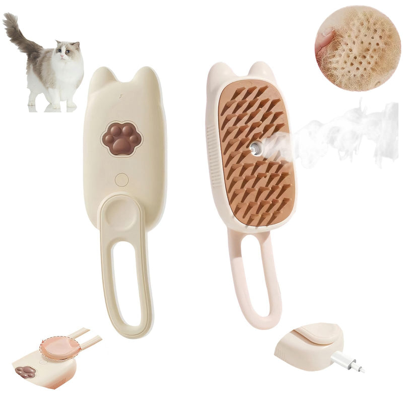 BoBow Pet Steam Brush for Dog & Cat – 3-in-1 Spritz Pet Spray Hair Removal Comb – Steam for Shedding & Grooming – Water Brush for Long & Short Haired Pets – Spritz Defur Comb (Beige) Beige - PawsPlanet Australia