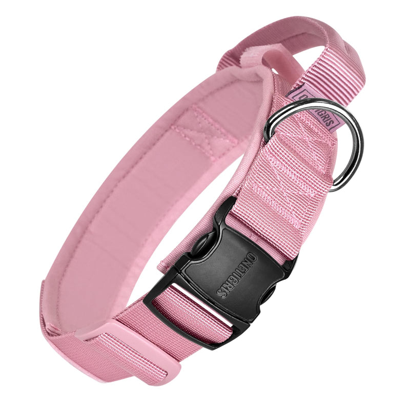 OneTigris Tough Dog Collars, Tactical Dog Collar with Handle, Milltary Adjustable Dog Collar with Heavy Duty Metal Buckle for Training (Large,Pink) L Pink - PawsPlanet Australia