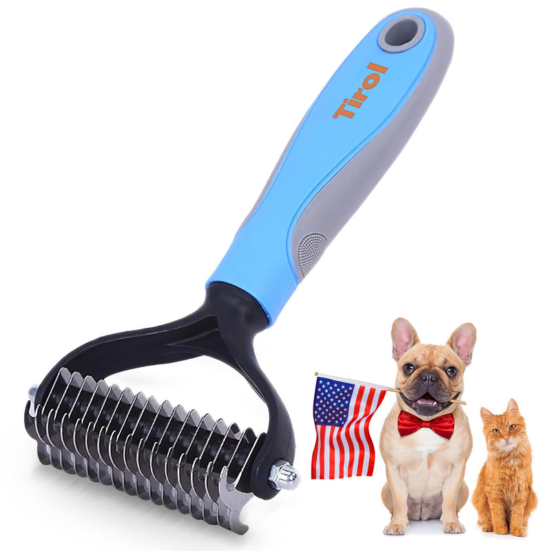TIROL SUPPLIES Original Pet Grooming Rake - Ergonomic Non-slip Undercoat Rake for Dogs & Cats - Double-Sided Deshedding Dematting Tool - Extra-Wide Dog Grooming Brush & Deshedder Comb for Long Hair - PawsPlanet Australia