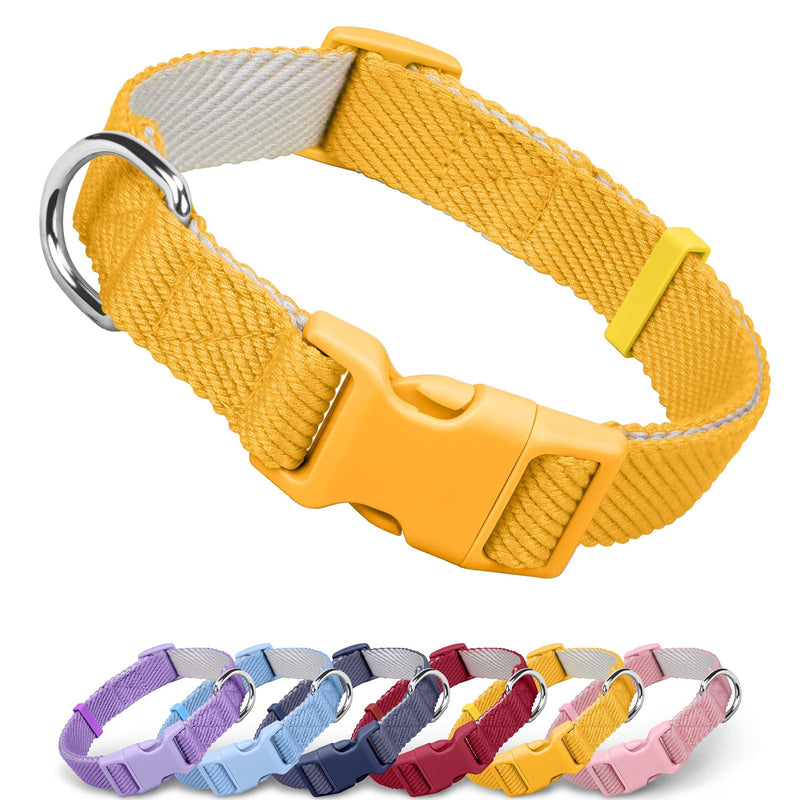 Dynmeow Soft and Breathable Cotton Dog Collar, Durable Adjustable Pet Collar with Quick-Release Buckle, Lightweight for Sensitive Skin for Puppies and Extra-Small Dogs, Yellow, Xs X-Small (Length:8-12")