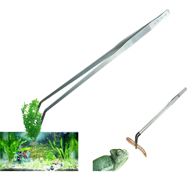 2 Pack Extra Long Tweezers, Fecsam Feeding Tongs, 18.9 inch & 10.5 inch Curved Aquarium Stainless Steel Large Aquascape Tools for Fish Tank, Terrarium，Aquascaping, Reptile, Bearded Dragon - PawsPlanet Australia