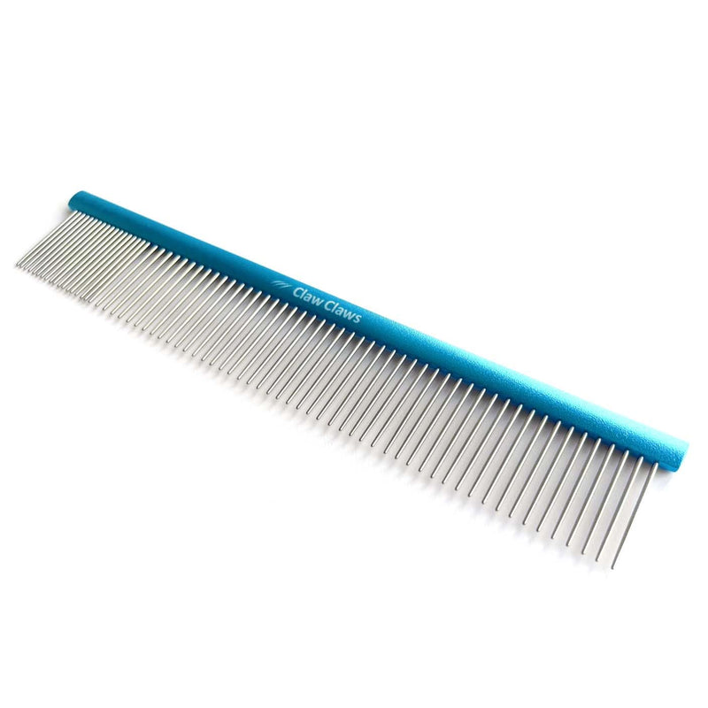 Greyhound Oval Grooming Comb – Aluminum handle, Stainless Steel Teeth Comb for Long-Haired Dogs & Cats, Removes Mats, Tangles, and Loose Fur – Lightweight for Deshedding (Silver/Blue, 9.8") Silver/Blue 9.8" - PawsPlanet Australia