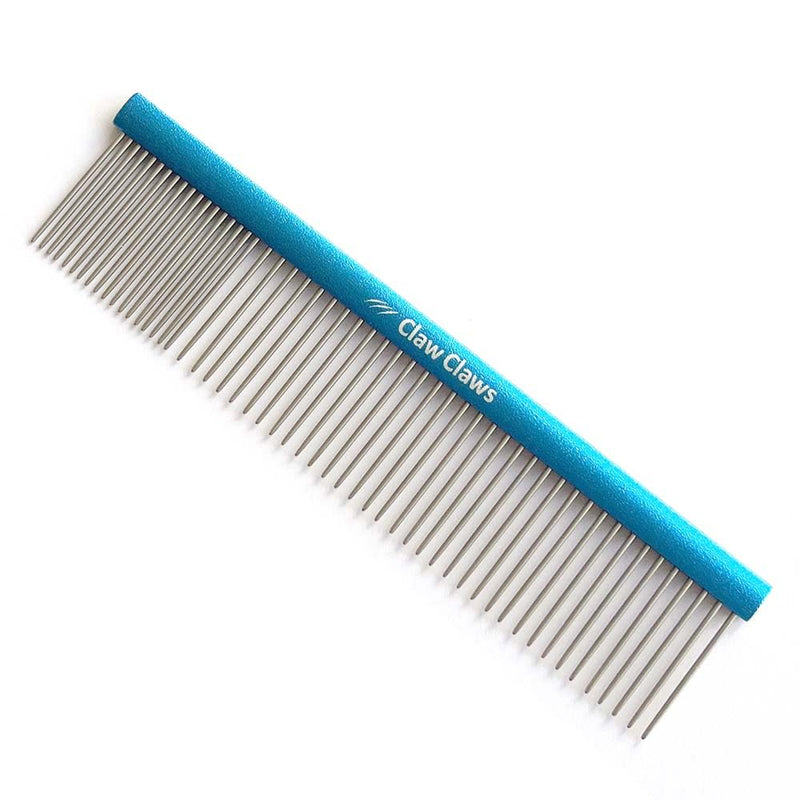 7.5" Greyhound Oval Grooming Comb – Blue Aluminum Spine, Stainless Steel Teeth Comb for Long-Haired Dogs & Cats, Removes Mats, Tangles, and Loose Fur – Lightweight for Long Time Deshedding Silver/Blue 7.5" - PawsPlanet Australia