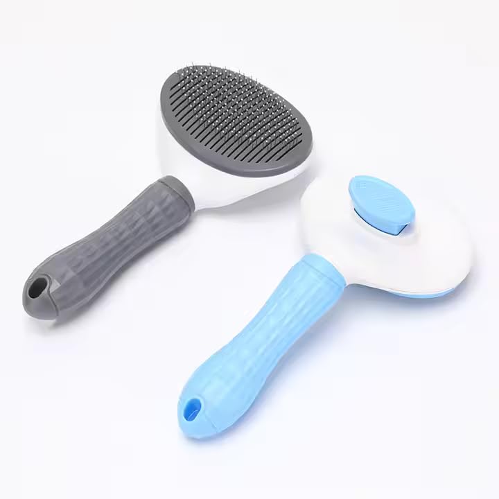 Self-Cleaning Pet Brush - One-Click Release Dog and Cat Grooming Tool with Oval Design for Easy Deshedding and Massage, Available in Sky Blue and Grey - PawsPlanet Australia