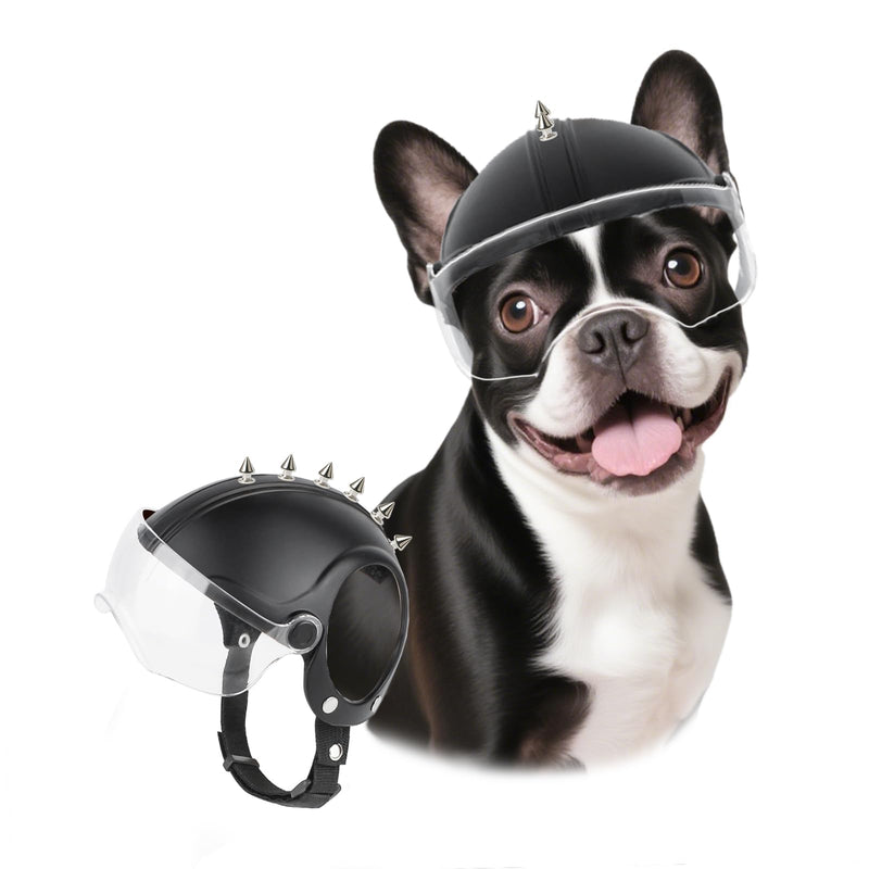 LESYPET Dog Helmet Small Breed, Dog Motorcycle Helmet Drop-Down Clear Visor for Outdoor Motorcycling Windproof Pet Hat with Ear Hole, with Rivet Clear - Rivet - PawsPlanet Australia