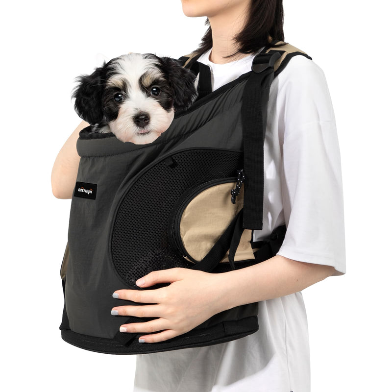 NATUYA Dog Front Carrier, Pet Carrier Front-Pack for Small Dog Puppy Cat, Travel Hiking Waterproof Lightweight Pet Bag, Padded Bottom Mat & Zip Pockets (Black) Black - PawsPlanet Australia