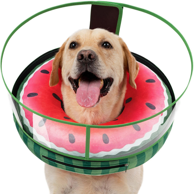 Inflatable Dog Cone, Watermelon Dog Donut Collar After Surgery, Dog Cone Alternative with Detachable Anti-Licking Shield, Soft Dog Cone for Large Medium Dogs Does Not Block View L - PawsPlanet Australia