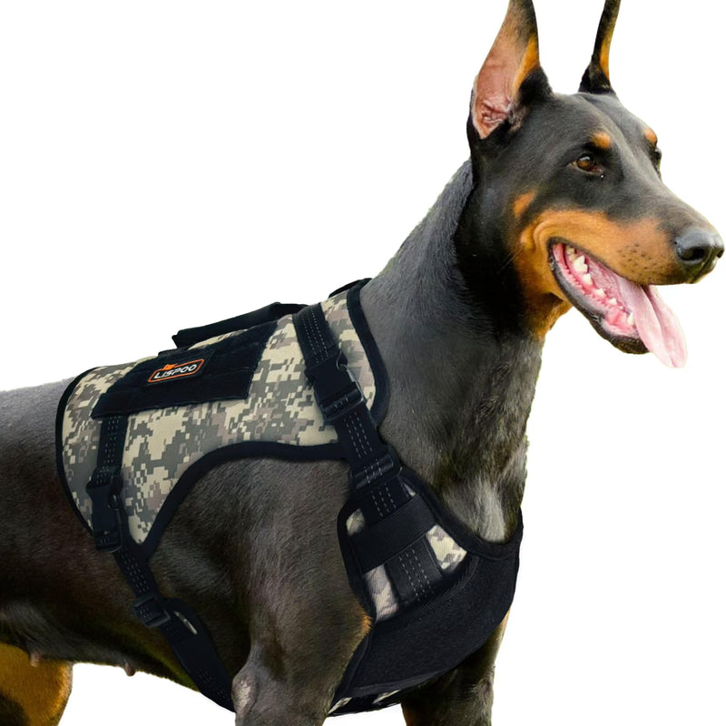 Multicam Tactical Dog Harness No-Pull Adjustable Canine Harness for Large Breeds, Reflective K9 Vest with Water Bottle Bag and Pocket; Ideal Training, Walks, Hikes Gear-(L Size) Camouflage chest harness - PawsPlanet Australia