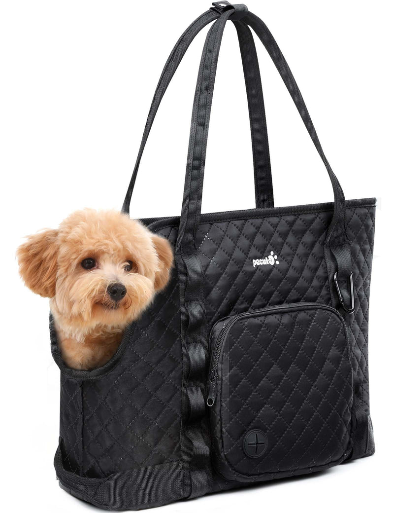 Pecute Dog Purse Carrier, Dog Carrier with Pockets for Small Dogs, Fits Dogs 5.5 lbs to 11 lbs, Cat and Puppies Tote Bag, Outing, Travel, Vet, Black 15.2"L x 7.4"W x 11.7"H - PawsPlanet Australia