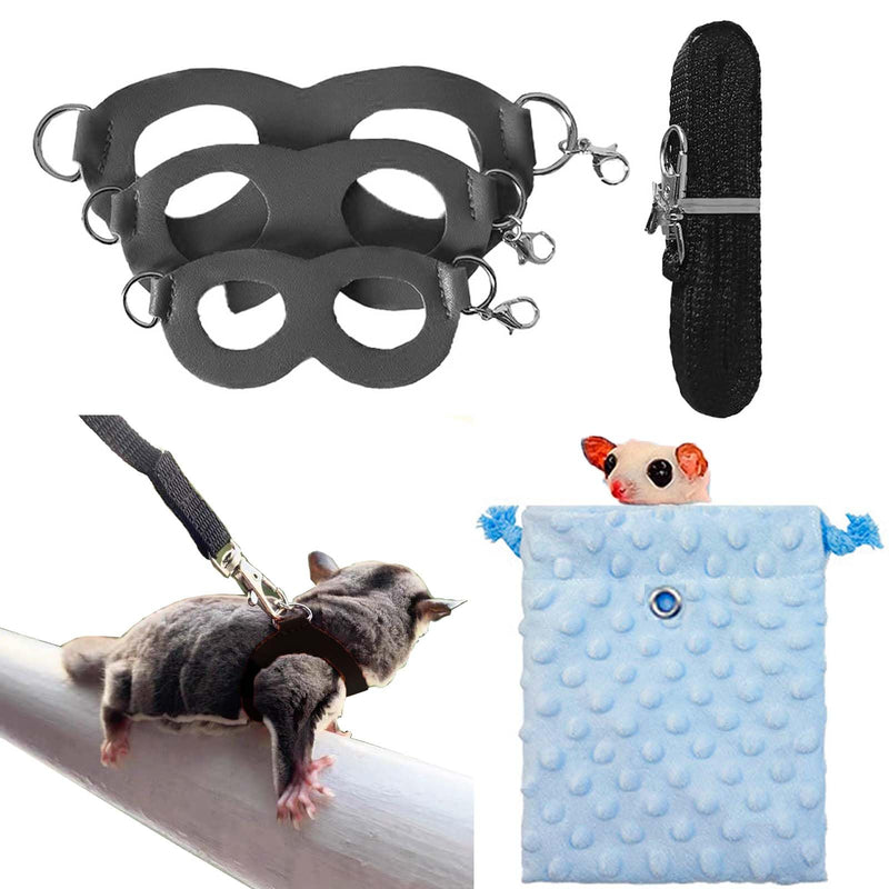 3+1 Sugar Gliders Harness Leash Set with Carrier Carry Carrying Bag Pounch Training Walking Gear Traction Rope Strap Small Animal Leash for Hamster Lizards Dragon Squirrels Rats - PawsPlanet Australia