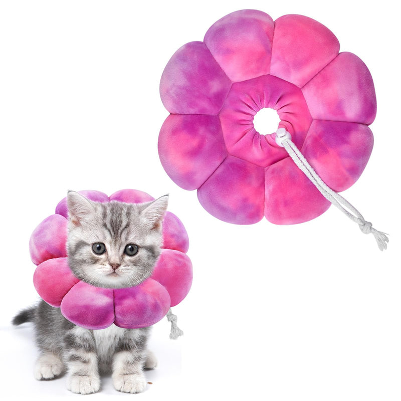 Flower Cat Cone, Uadonile Adjustable Cat Cone Collar, Soft Dog Elizabethan Collar Recovery E Collar After Surgery, Recovery E-Collar for Kittens/Puppies and Cats Recovery(Tie-dye Rose Purple, S) - PawsPlanet Australia