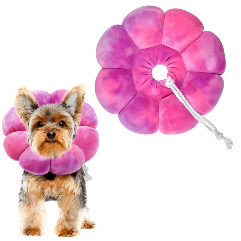 Flower Cat Cone, Uadonile Adjustable Cat Cone Collar, Soft Dog Elizabethan Collar Recovery E Collar After Surgery, Recovery E-Collar for Kittens/Puppies and Cats Recovery(Tie-dye Rose Purple, L) - PawsPlanet Australia