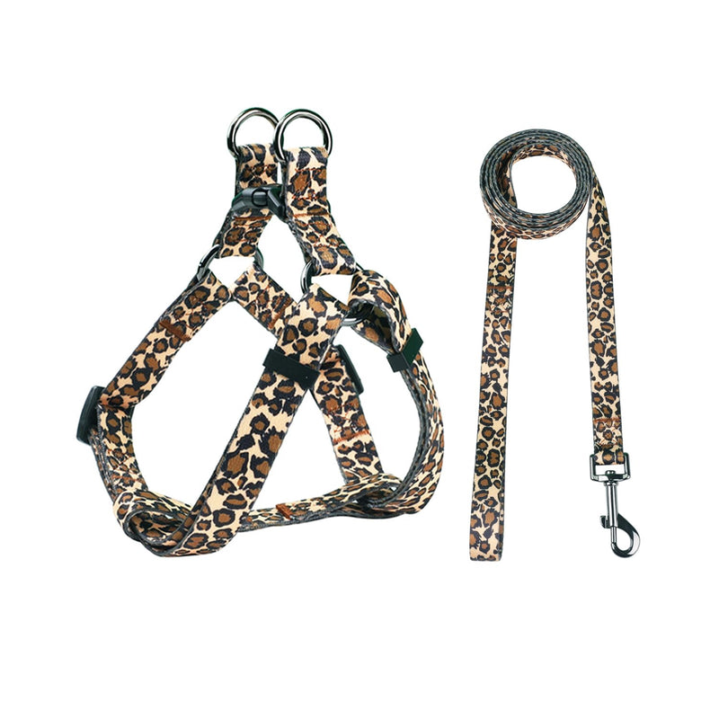 Harness and Leash Set, Leopard Pattern, 5ft Matching Leash, No Pull, Easy Wear for Small Puppy Dogs.(XS, Brown Leopard) Extra Small Leopard Brown - PawsPlanet Australia