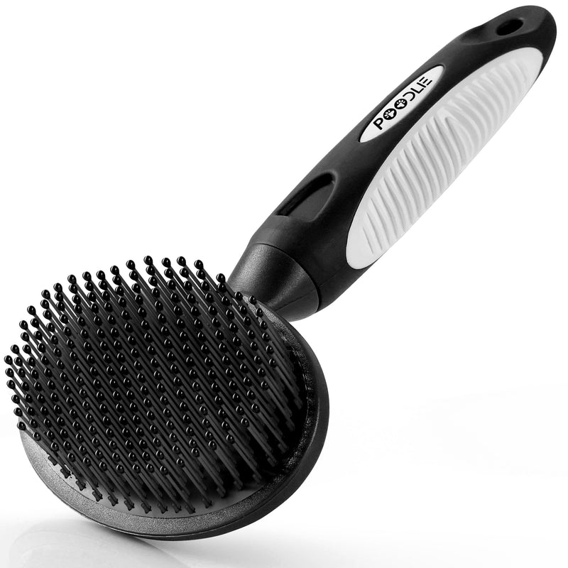 Round Bristle Pet Brush for Dogs and Cats - Soft Dog Brush for Grooming Short or Long Hair - Gentle Tool for Sensitive Skin Removes Dander, Dirt, and Detangles (Black) Black