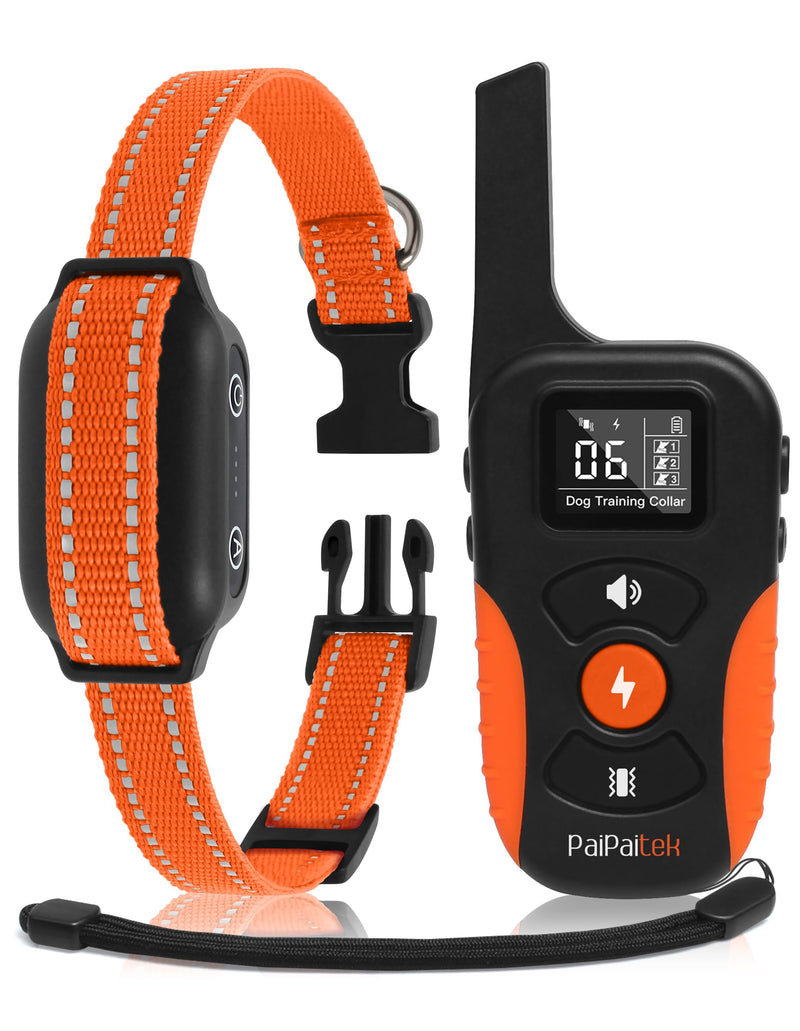 PaiPaitek Bark Activated Shock Collar with Remote - Automatic Bark and Training Collar Combo 3300ft Range, Bark Shock Collar for 40-150lbs Medium Large Dogs - IPX7 Waterproof Orange
