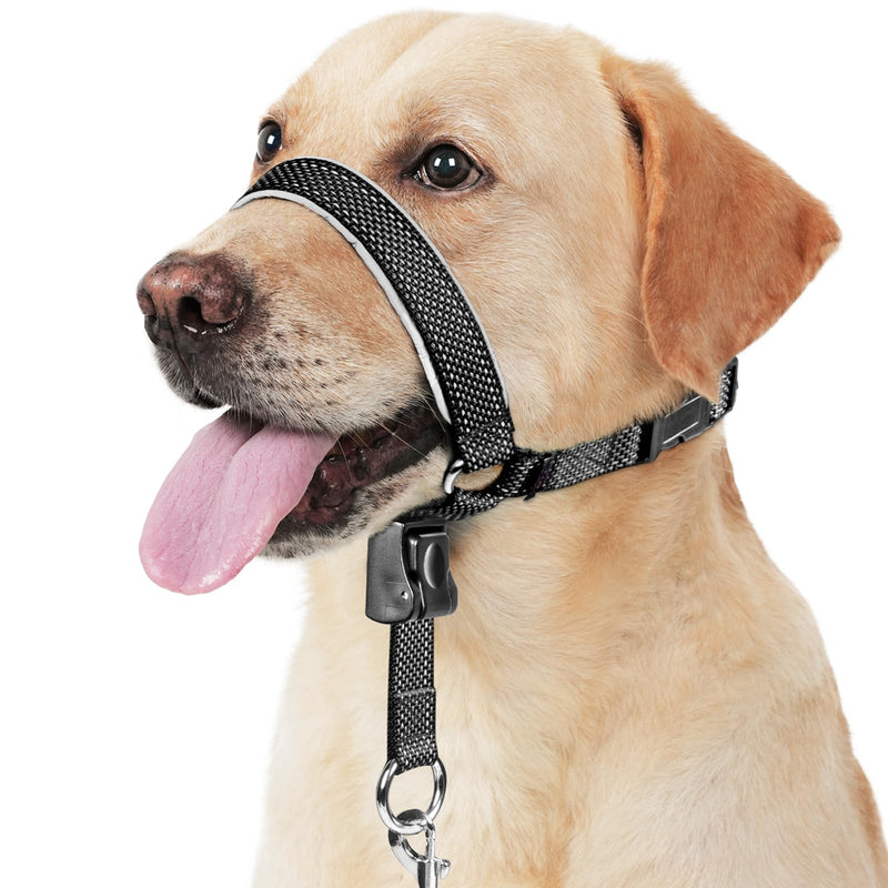 BARKLESS Dog Head Collar, Soft No Pull Head Halter, Reflective Muzzle Leash with Safety Link, Adjustable Headcollar, Padded Nose Leash for Large Medium Dogs Training Walking (Black, L) Black L (Snout 10"-12") - PawsPlanet Australia
