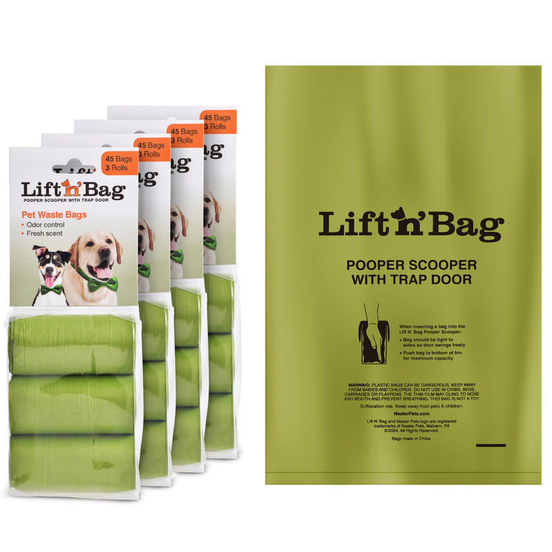 Neater Pets Lift N’ Bag Extra-Capacity Dog Poop Bags Rolls, 20% Thicker Leakproof Poop Bags for Dogs, Extra-Large Dog Pooper Scooper Refill Bags, 12 Rolls - 180 Count, Lavender Scent, 14.25” x 9.5” - PawsPlanet Australia