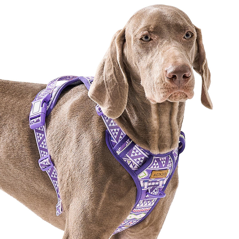 Adjustable Extra Large Dog Vest Harness No-Pull Easy Walking, Cute Pet Harness with Tribal Pattern Breathable Oxford Material 2 Leash Clips and 3 Buckles, German Shepherd, Rottweiler, XL Size Purple Ethnic - PawsPlanet Australia