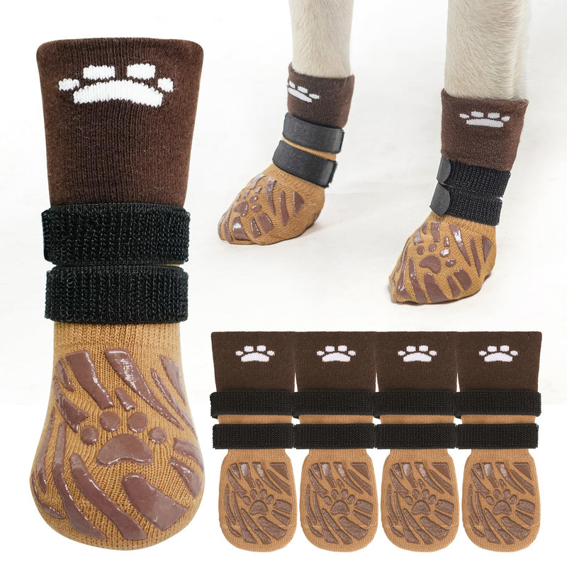 SCENEREAL Dog Socks to Prevent Licking Paws for Hot/Cold Pavement, Dog Boots & Paw Protectors for Small Medium Large Dogs, Senior Dog Grippy Socks Booties for Hardwood Floors Winter Outdoor, Khaki L L(Pack of 4) - PawsPlanet Australia