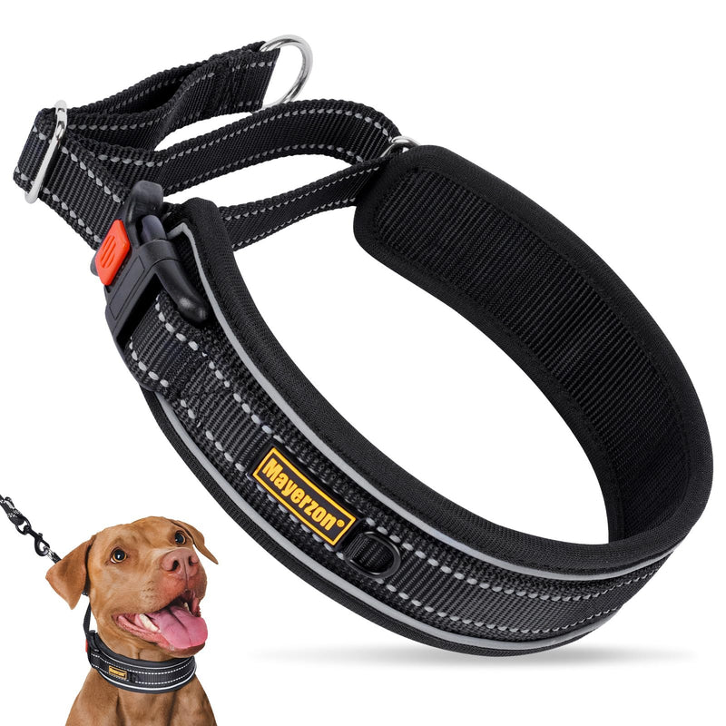 Mayerzon 2 Inch Wide Martingale Collar for Large Medium Dogs, Reflective Walking Training No Pull Collar for Pitbull German Shepherd Rottweiler Doberman, Adjustable Heavy Duty Thick Nylon with Buckle Black Large: 15.75''-19.75'' - PawsPlanet Australia
