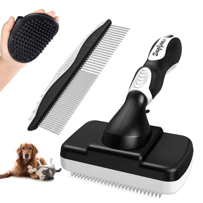 3PCS Dog Brush, Slicker Brush for Dogs, Dog Brush for Shedding, Dog Comb, Dog Bath Brush, Dog Grooming Kit Suitable for Hair Removal and Bathing of Dogs & Cats (White Black) White Black - PawsPlanet Australia