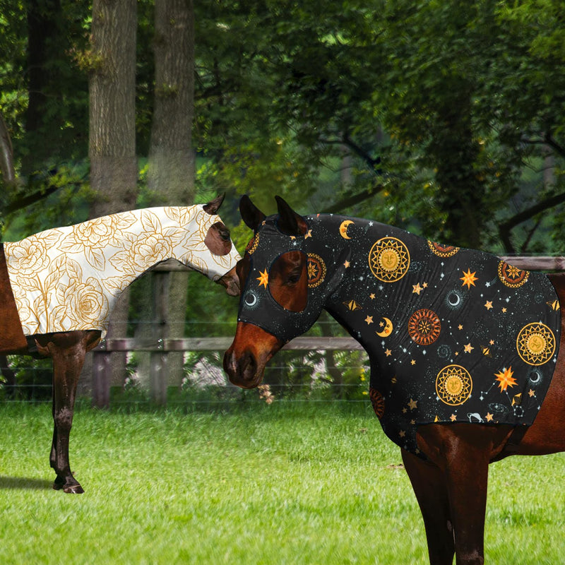 Horse Slicker Hood with Zipper of 2 Set: Snug Fit, No-Ears Design, and Extra Large Eye Holes for Face, Shoulders, Mane, Chest, and Withers - Perfect for Show-L（Orange+Flower） Orange+flower L-2Pack - PawsPlanet Australia