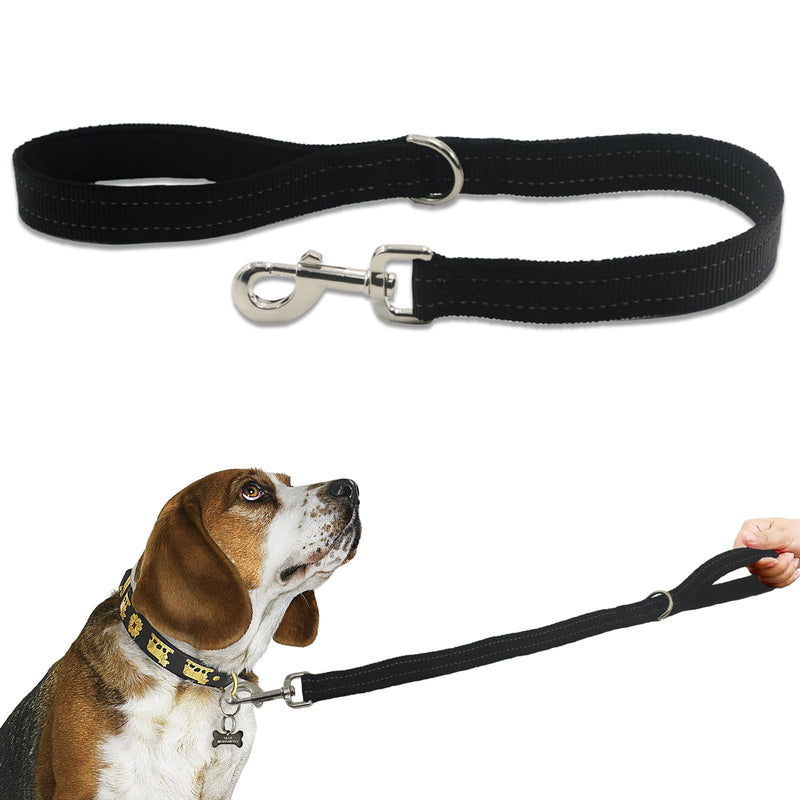 Nylon Short Leash Durable Chew Proof Dog Leash with Handle, Dog Rope Leash Heavy Duty Padded Handle and D-Ring for Control, Traffic Leash 2FT Long for Small to Large Sized Dogs Training Leash Black 24" - PawsPlanet Australia