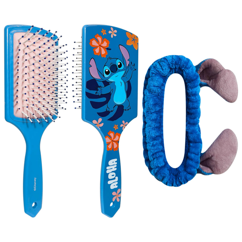 LUV HER Disney Lilo & Stitch Kids Hair Brush & Spa Headband Set for Girls - with Stitch - Fun Grooming Kit for Detangling, Styling & Skincare - Soft & Stretchy One Size, Ages 3+ Stitch - Blue