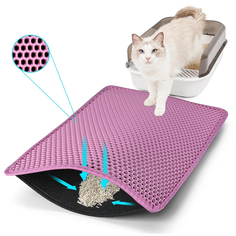 Cat Litter Mat, Kitty Litter Collector, Double Layered Honeycomb Design Waterproof, Anti Urine, Anti Slip, Easy to Clean, Limit Garbage (23"x14.5", Pink) 23" x 14.5" - PawsPlanet Australia