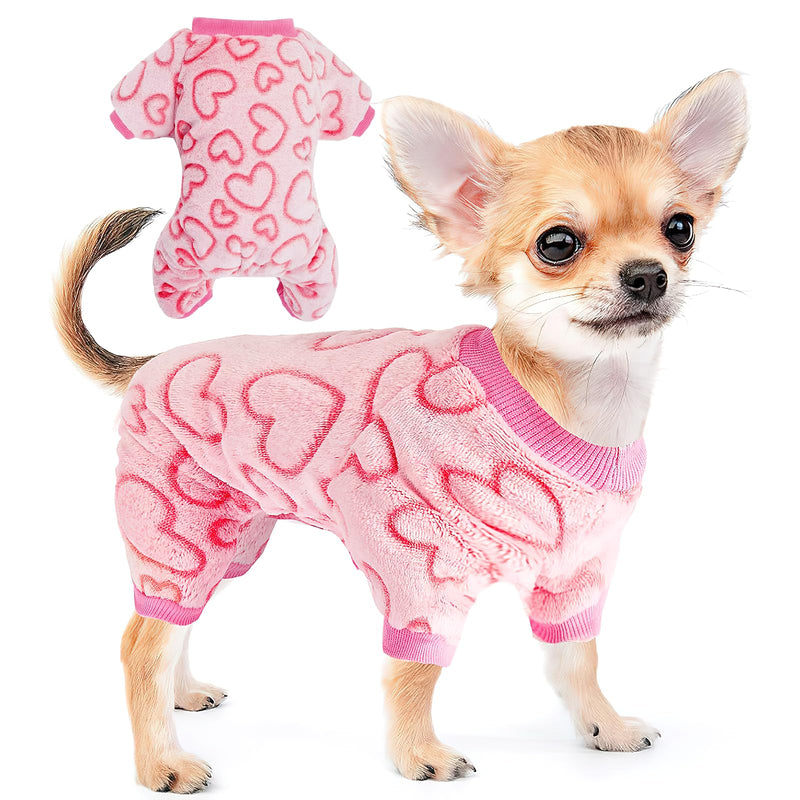 Dog Pajamas Fleece Dog Heart Pajamas Cute Puppy Pajamas Warm Soft Pet Valentines Dog Pjs Dog Jumpsuit Dog Clothes Dog Onesies for Small Medium Dogs and Cats(Pink,S) - PawsPlanet Australia