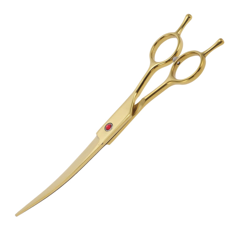 Dog Grooming Scissors, with Ergonomic Handle, Pill Popper for Cats, Upper Bend Shears, Stainless Steel Curved Shears for Dogs Cats, 7.5inch Golden - PawsPlanet Australia