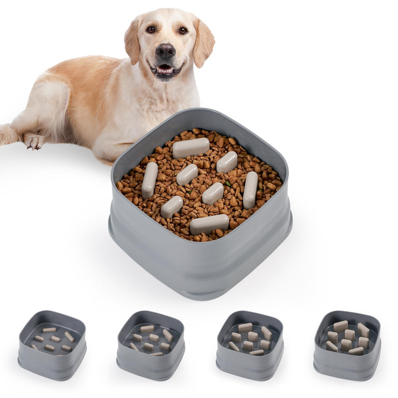 Sunhoo Slow Feeder Dog Bowls Large Breed Puppy Puzzle Feeding Dish Maze Feed Bowl Small Medium Dogs Plate Adjustable Ridges to Slower Down Eating Anti-slip Easy to Clean Indoor Use 7.5*7.5*4 in(Grey) Grey - PawsPlanet Australia