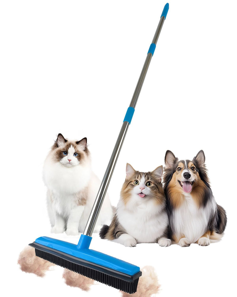 Pet Hair Remover, Carpet Rake for Pet Hair Removal, 2 in 1 Pet Hair Removal Tool of Rubber Broom and Squeegee for Floor, Length Adjustable Push Broom, Dog and Cat Hair Remover, Pet Hair Removal Broom - PawsPlanet Australia