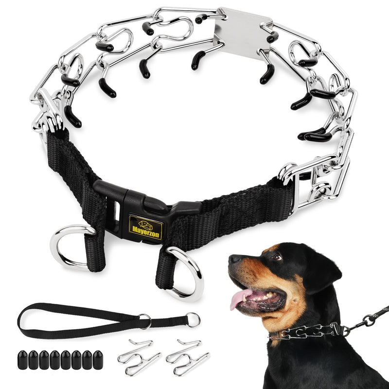 Mayerzon Prong Collar for Large Medium Small Dogs Pitbull Doberman Rottweiler, No Pull Dog Collar with Buckle & Extra Links for Walking Training, Adjustable and Easy to Use XL Silver - PawsPlanet Australia