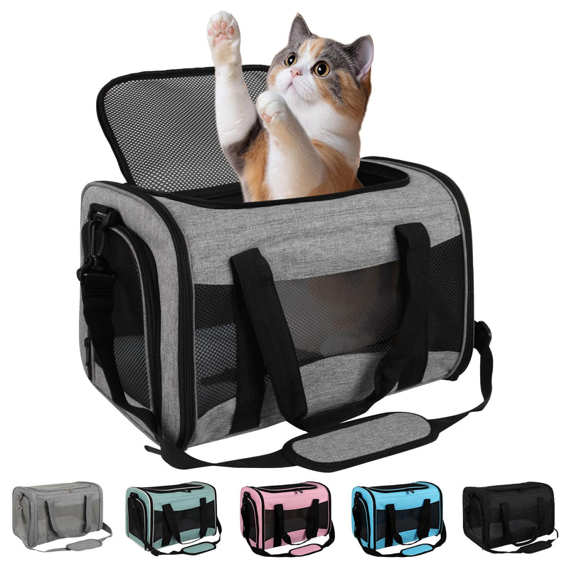 Pet Carrying Case - Dog and Cat Carrier Soft-Sided Bag, Airline Approved for Travel Up to 15 Lbs, Collapsible for Medium and Small Pets (Grey&Black, 17 * 11 * 11) grey&black 17*11*11 - PawsPlanet Australia