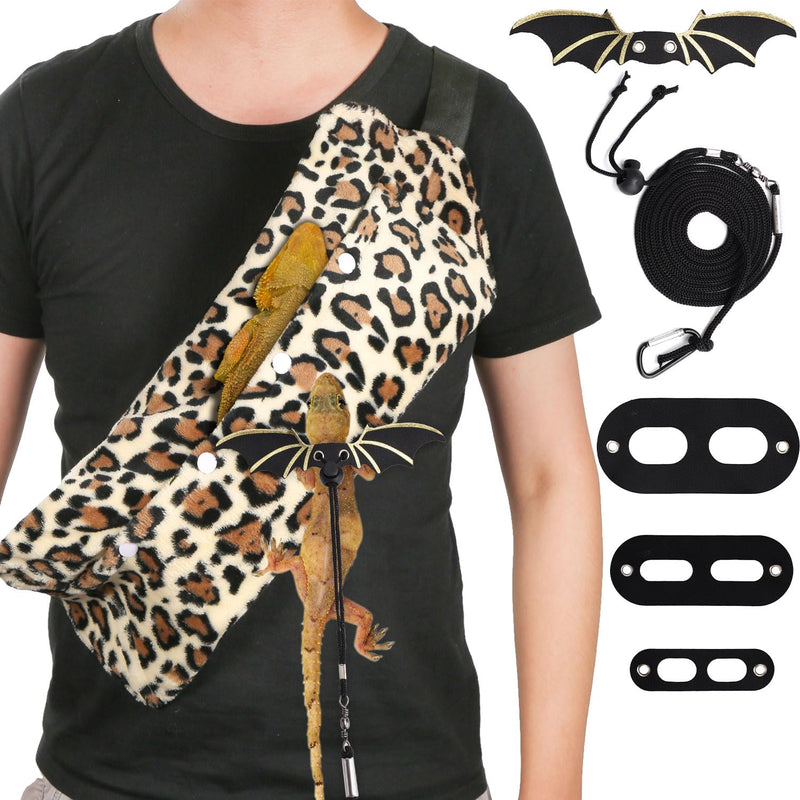 Bearded Dragon Backpack and Leash with Wings, Leather Adjustable Lizard Leash Reptile Carrier Harness Pet Reptile Backpack with Wing Accessories for Outdoor Walking Travel Rest - PawsPlanet Australia