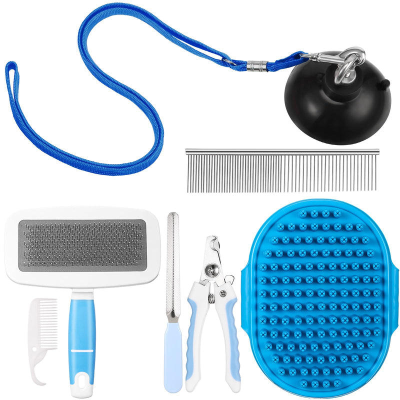 Baderke 6 Pcs Dog Grooming Set with Dog Bathing Leash with Suction Cup, Pin Comb, Straight Comb, Nail Clippers Set, and Bath Brush for Pet Bathing Shower Grooming - PawsPlanet Australia