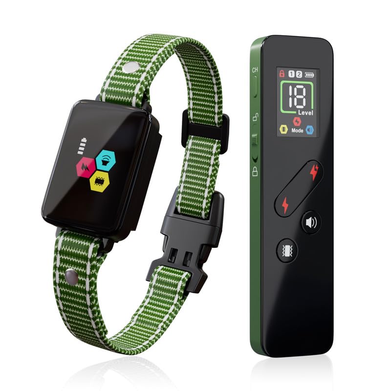 Cat Training Collar Cat Bark Collar with Remote Electric Cats Shock Collar 3300FT IP67 Waterproof 3 Training Modes Beep Vibration Shock Mode Top Meowing Effective for Bad Behavior Army Green