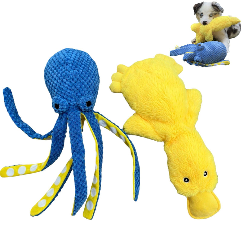 Duck and Octopus Dog Toys - Crinkle Dog Toy, Squeaky Dog Toy, Plush Dog Toy, No Stuffing Dog Toy, Interactive Boredom Busy Toy, Calming Cuddle Dog Toy, Puppy Play Toy - Large, Medium, Small Dog Gifts - PawsPlanet Australia