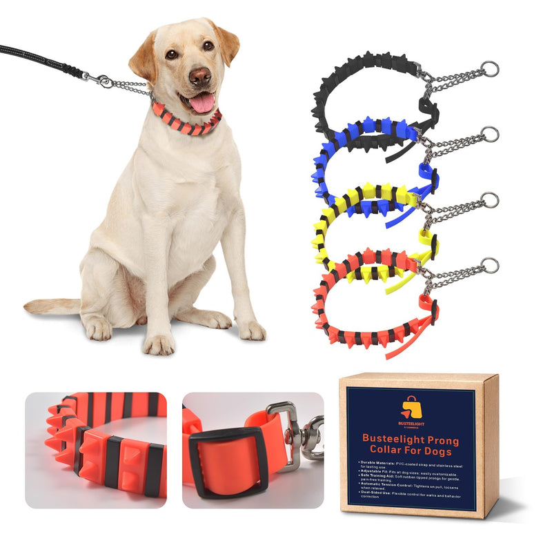 Prong Collar for Dogs - Adjustable Pinch Collar with PVC Coated Strap & Stainless Steel Chain - Safe Dog Training Collar for Large Dogs - Choke Collar with Soft Rubber Tips (Black) Black - PawsPlanet Australia