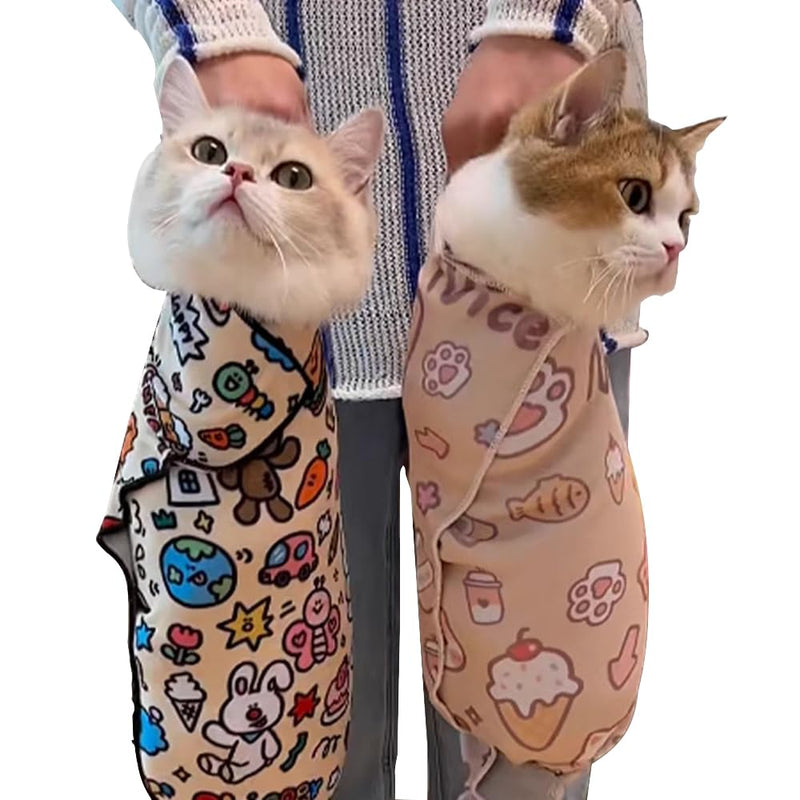 30'' Cat Grooming Wrap, Blanket for Cats Pets, Restraint Wrap, Self-Adherent, Anti-Bite, Anti-Scratch, Anti-Escape Calming Wrap for Medicine, Nail Clipping (30 * 30inches，12-20 lbs) (30*30inches,12-20 lbs) Pink Panda - PawsPlanet Australia