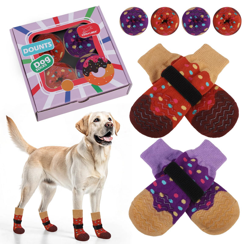 EXPAWLORER 8 Pcs Donut Dog Socks with Gift Box,Dog Boots & Paw Protectors in Winter,Dog Booties for Hardwood Floor Anti Slip,Prevent Licking Paws,Dog Shoes for Small Medium Large Senior Dogs Purple&Brown(8pcs) - PawsPlanet Australia