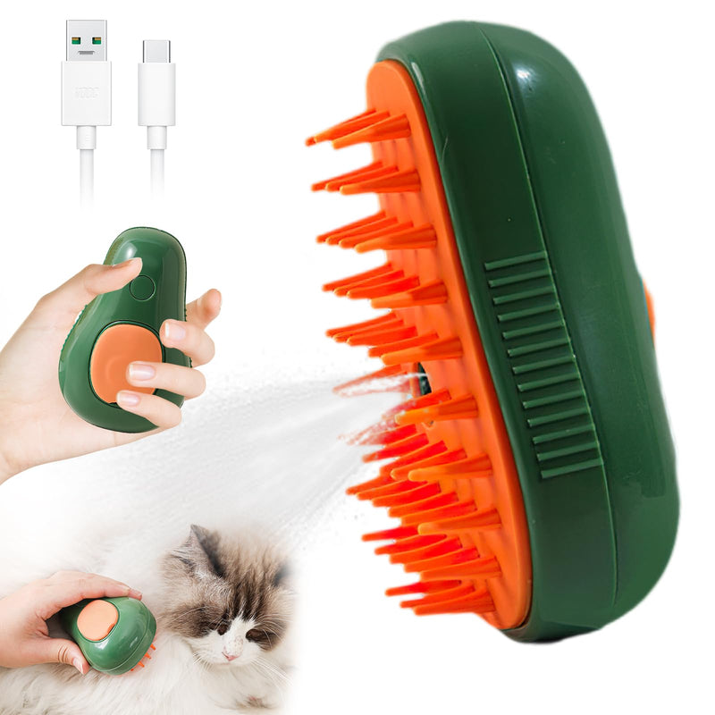 Cat Grooming Brush, 3 in 1 Cat Steamy Brush, Electric Cat Steam Brush with Self Cleaning Function, Silicone Massage, Clean and Removing Loose Hair for Cats and Other Pets Avocados - Green - PawsPlanet Australia
