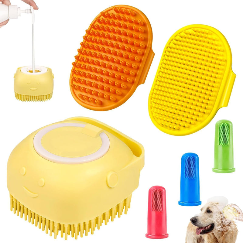 Comotech 6PCS Dog Bath Brush & Dog Toothbrush | Adjustable Handle Shampoo Brush & Scrubber for Short & Long Haired Dogs & Cats | Effectively Solve Odor & Stain Removal Problems (Orange Yellow Yellow) Orange Yellow Yellow - PawsPlanet Australia