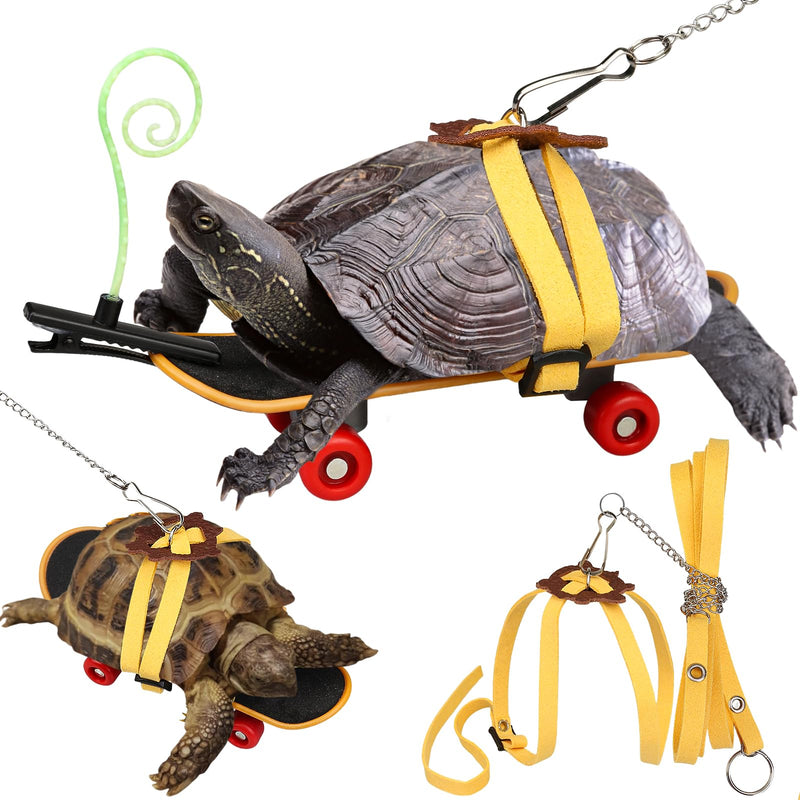 Adjustable Tortoise Leash and Funny Skateboard Set with Curly Grass Decor, Harness and Training Skateboard for Turtle Bearded Dragon Pet Toys(fit for Turtles with a Back Length of 5.1-6.3'') - PawsPlanet Australia