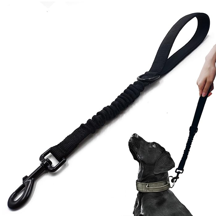 Short Dog Training Control Leash 18 Inch 1 Inch Wide Heavy Duty Elastic Traffic Bungee Leash with Padded Handle Suitable for Medium and Large Dogs (Black) Black - PawsPlanet Australia