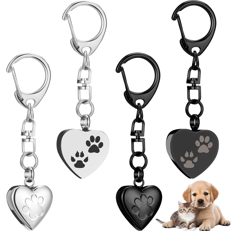 Tondiamo 4 Pcs Pet Keychain Urn for Ashes Dog Cat Stainless Steel Pet Cremation Jewelry Heart Shaped Dog Ashes Keychain Paw Print Memorial Urn for Women Men Memorial Keepsake Pendant - PawsPlanet Australia