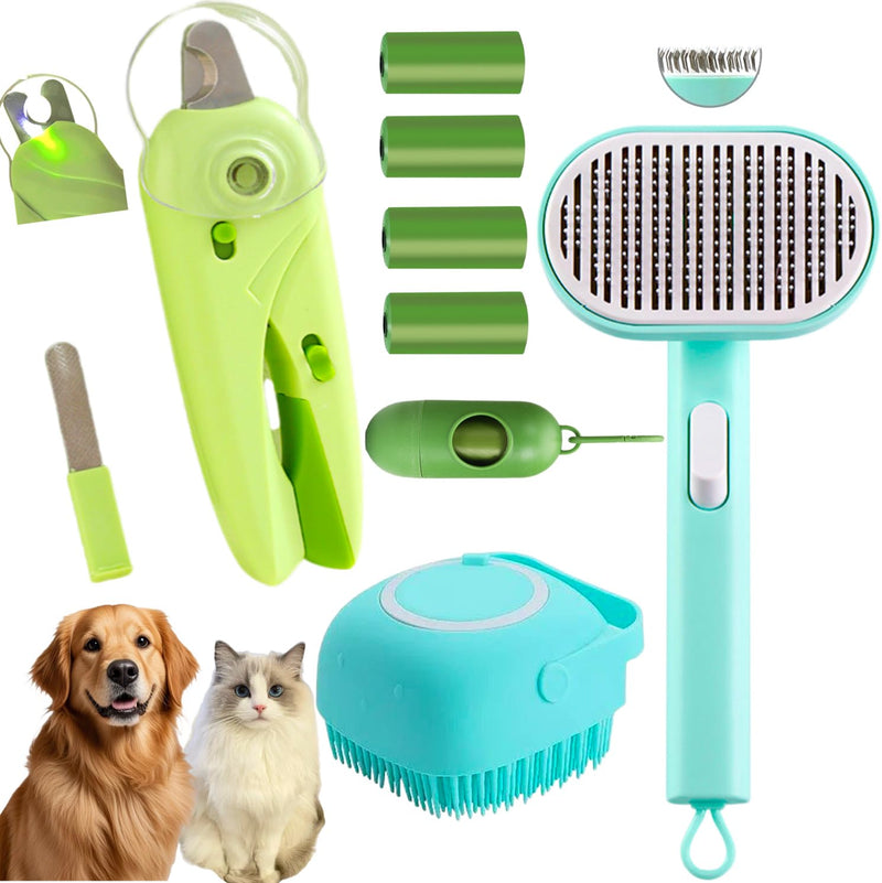 Dog cleaning and grooming 8-piece set, nail files with LED Light and Nail file, dog comb, cleaning brush, Bags Dispenser and trash waste bag, dog poop bags dispenser, grooming supply package - PawsPlanet Australia