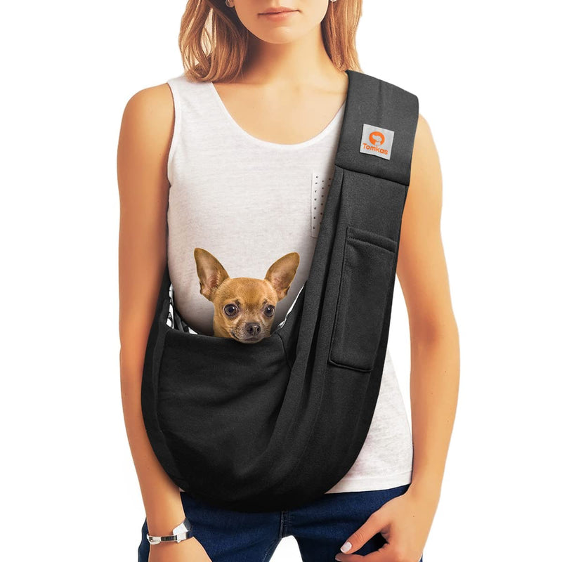 Tomkas Small Dog Sling Carrier - Classic Strap & Classic Pocket - for 2-7 lbs Pets(Black) - PawsPlanet Australia