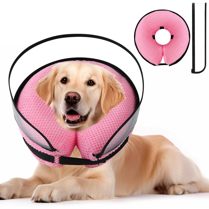 Soft Dog Cone, Dog Cone Collar After Surgery, 2-in-1 Dog Cone Alternative with Enhanced Anti-Licking Guard Shield, Adjustable Inflatable Dog Cone, Dog Cones for Large Medium Small Dogs Cats (Pink,M) Pink Medium[Neck:9"-15"] - PawsPlanet Australia